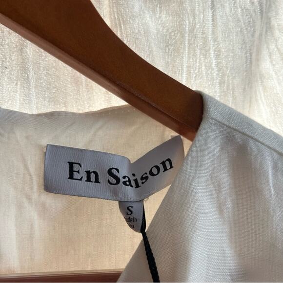 EN SAISON Sophie Sleeveless Cut Out Midi Dress Off White Linen Blend NWT S Flaw* - Picture 4 of 8